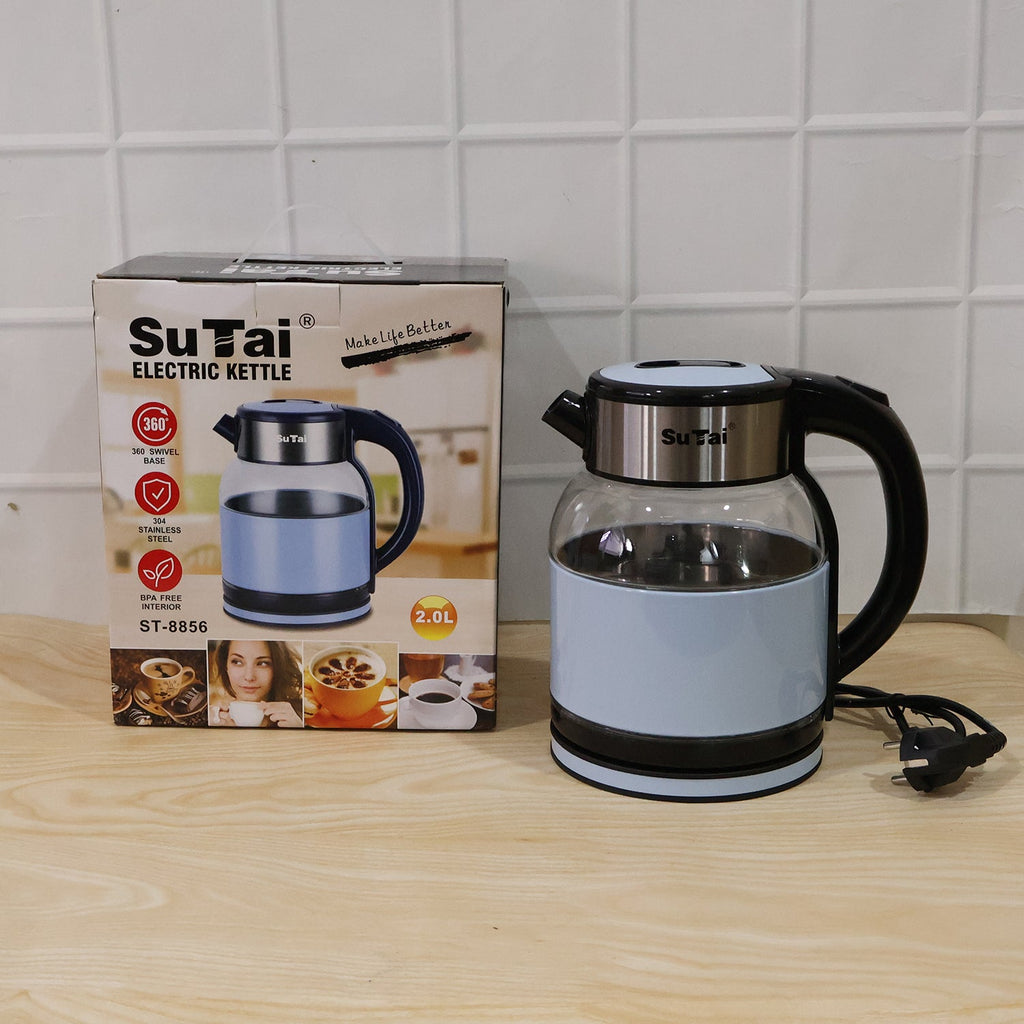 Large 2 litre glass kettle for boiling water for tea and noodles