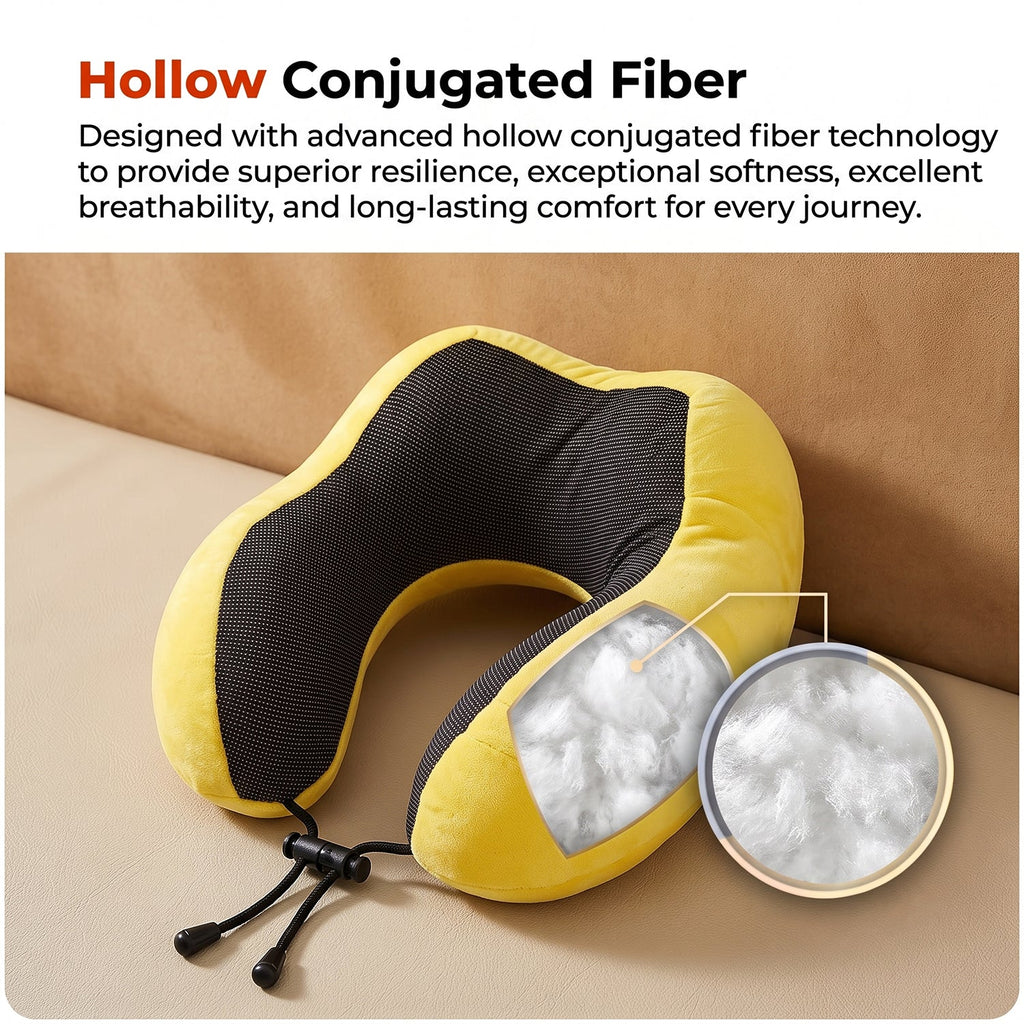Portable U shaped pillow with soft yellow cover
