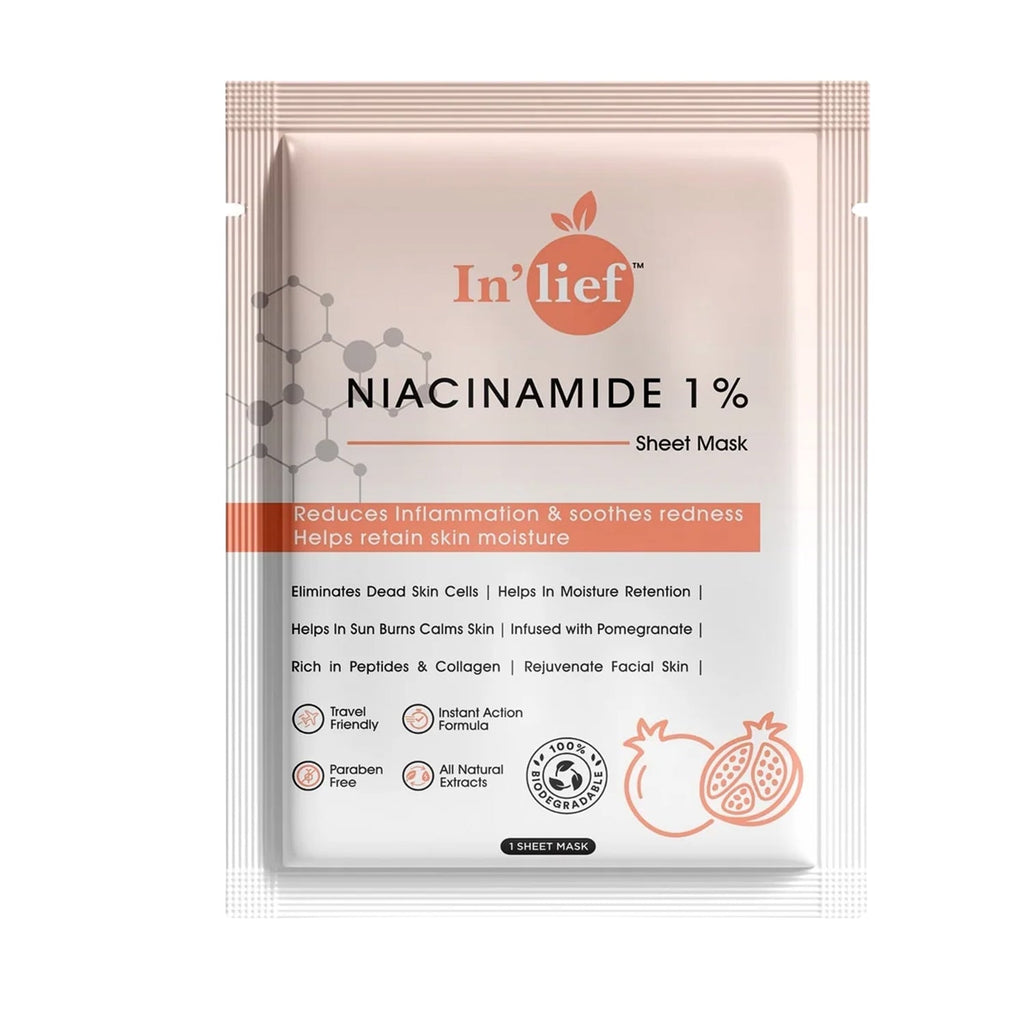 Close-up of hydrating Niacinamide facial sheet mask material for sensitive skin