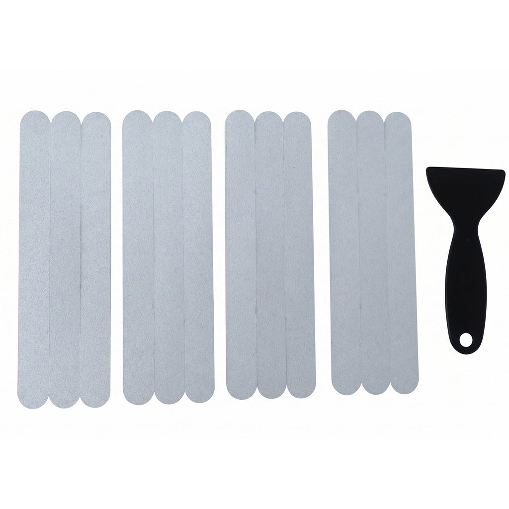 Close-up of textured grip surface on clear bathroom safety strips