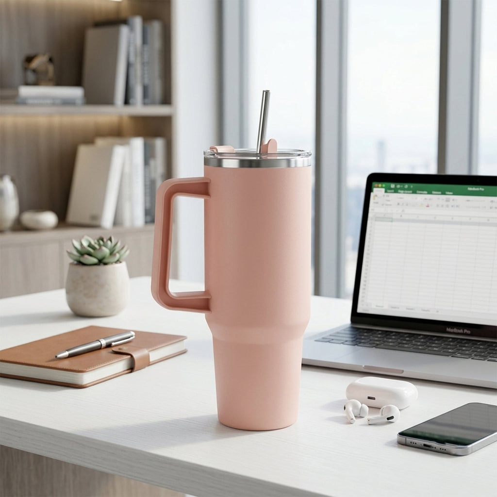 Insulated 1200 ml pink tumbler keeps drinks hot and cold