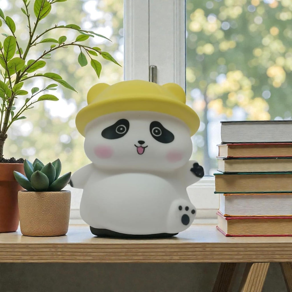 Cute hatted panda bedside night light for kids rooms and nurseries