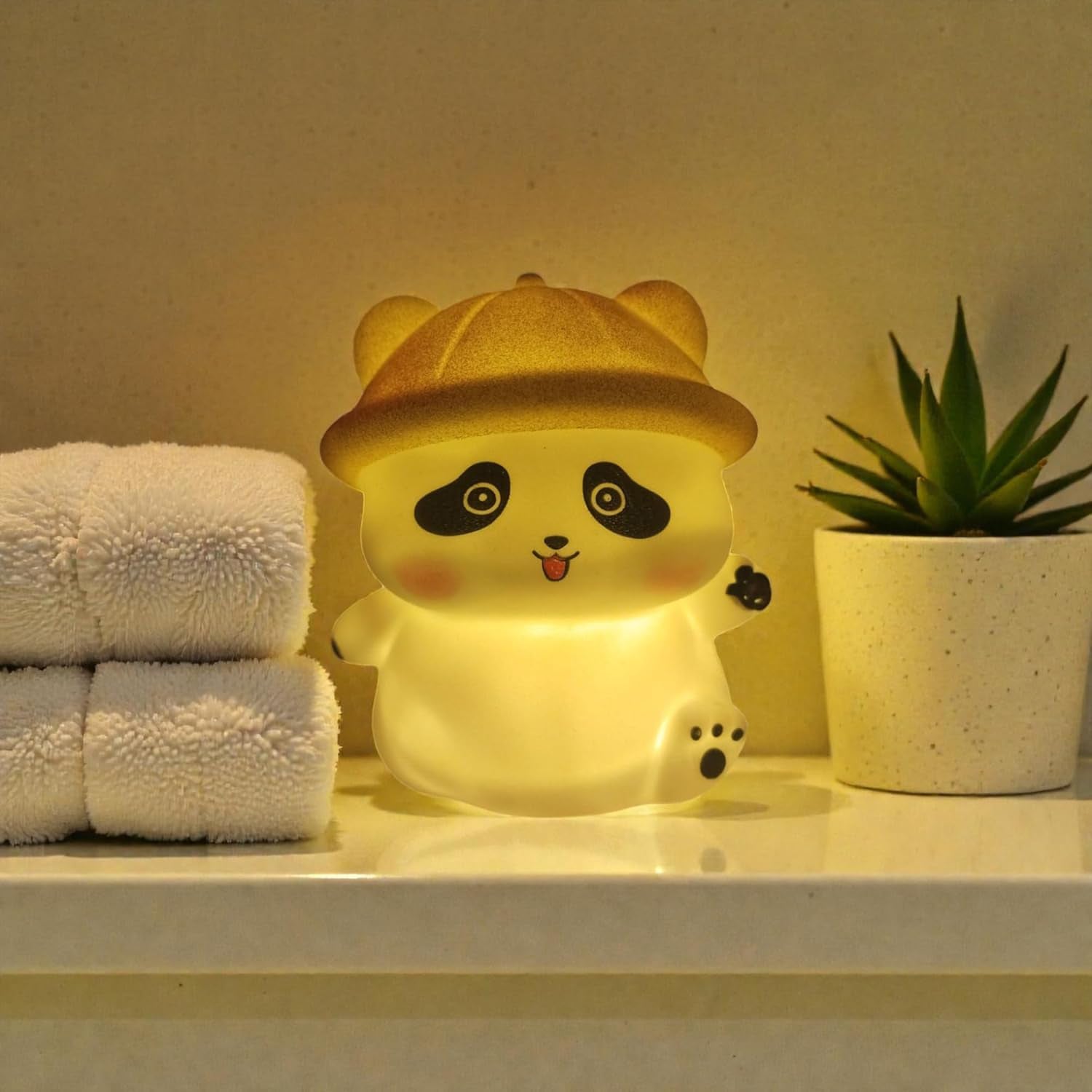 Portable hatted panda LED night light for nursery and bedside