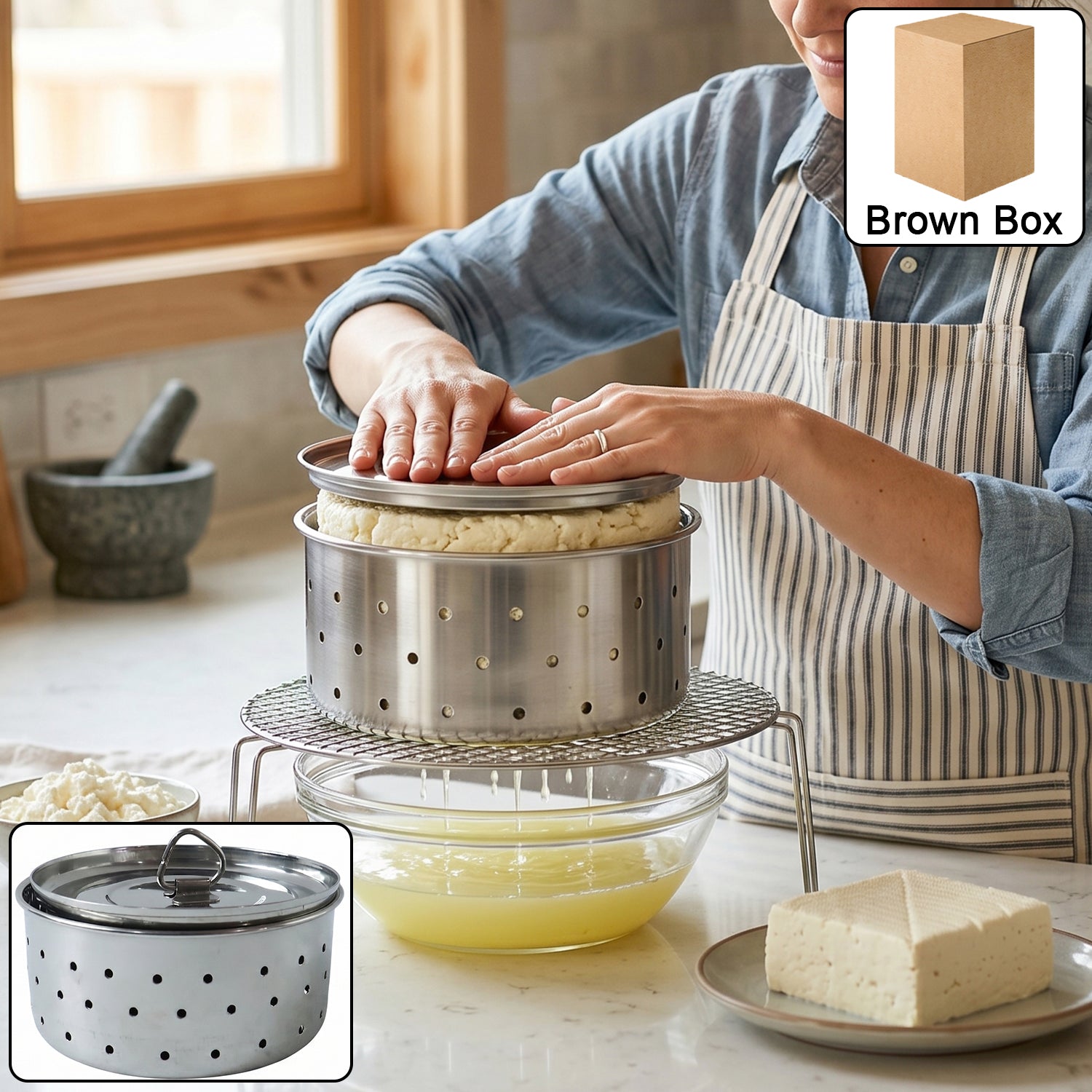 Stainless Steel Paneer Maker Mould with Lid for Cheese and Tofu Press (1 Pc) product image