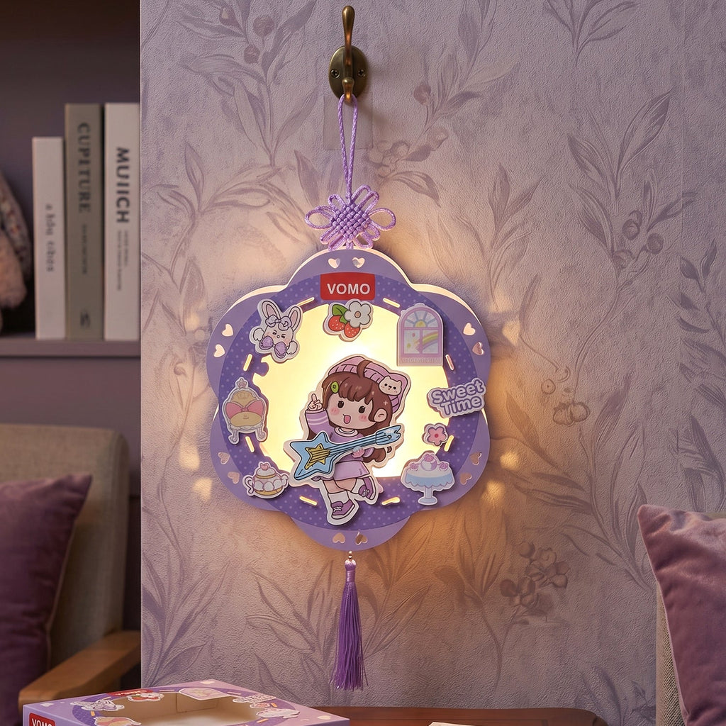 Set of vibrant lanterns lit up for celebration