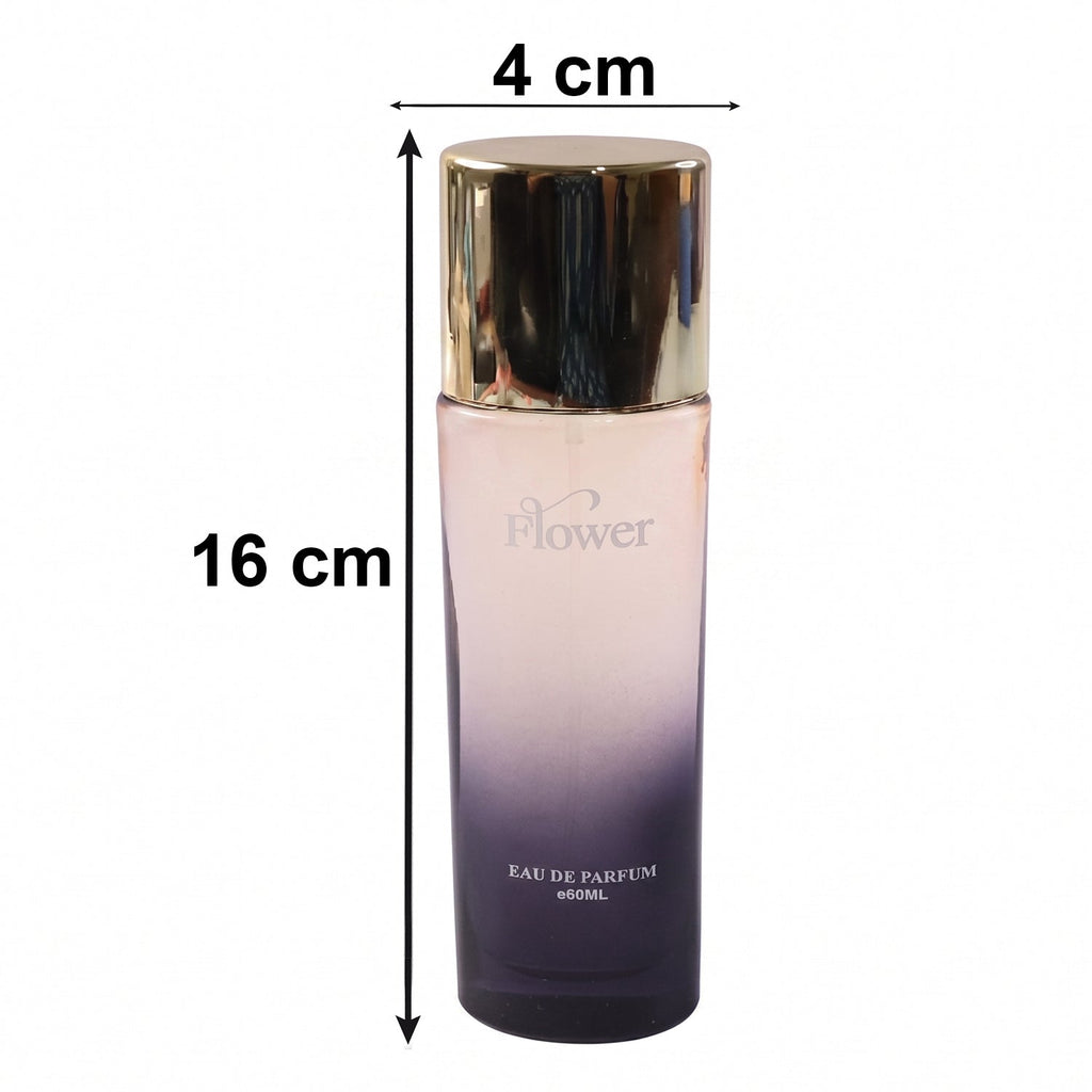 Side view of Flower Eau De Parfum bottle with floral accents