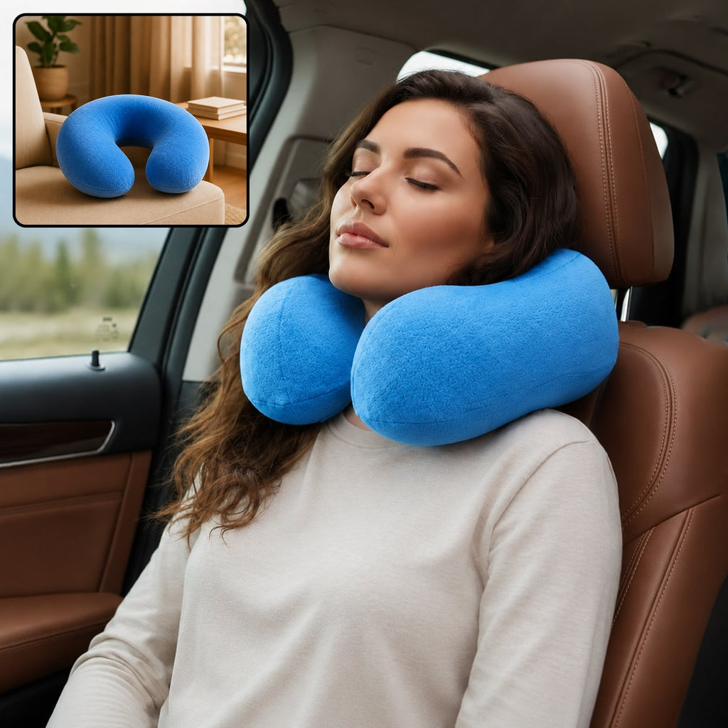 U shaped soft neck pillow blue