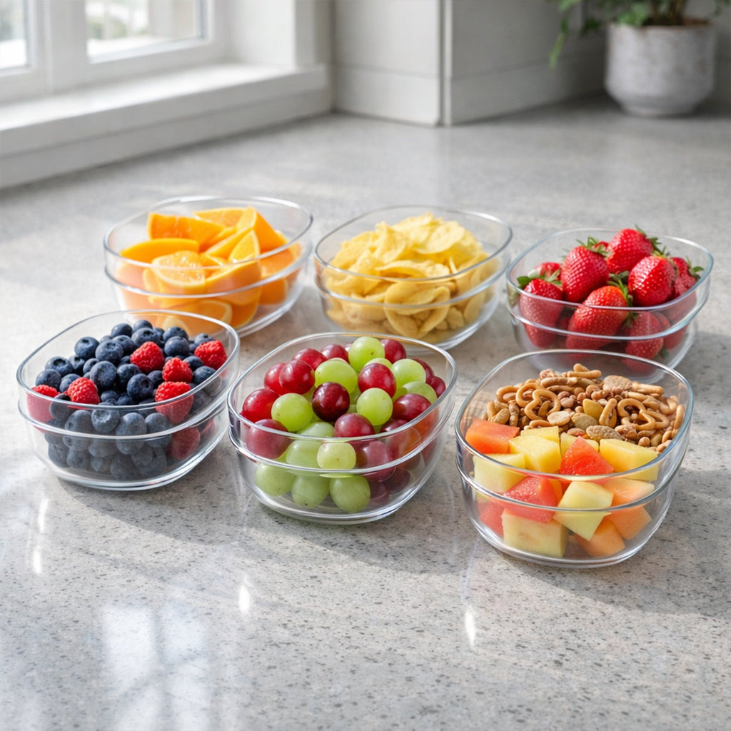 Transparent oval bowls perfect for serving fruits and salads