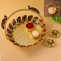 Metal peacock handle kumkum dish