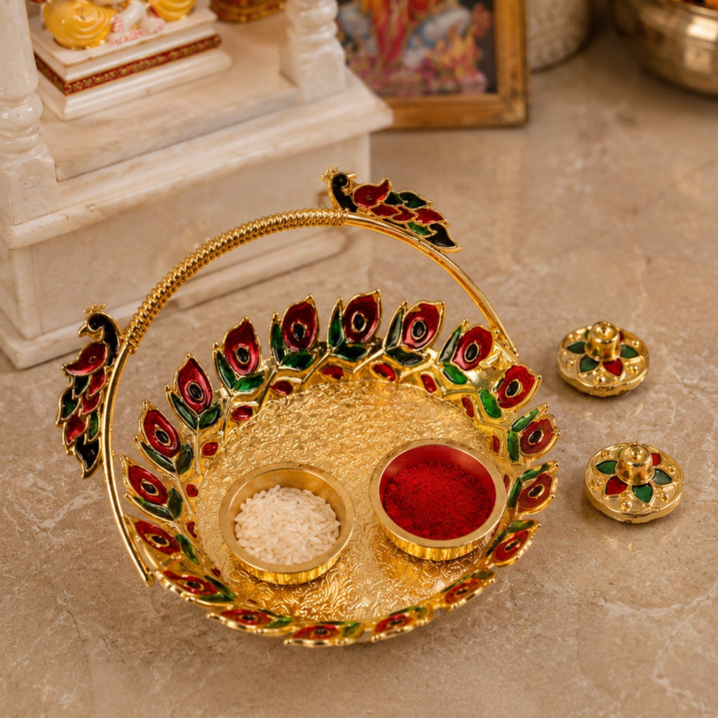 Peacock dish golden finish