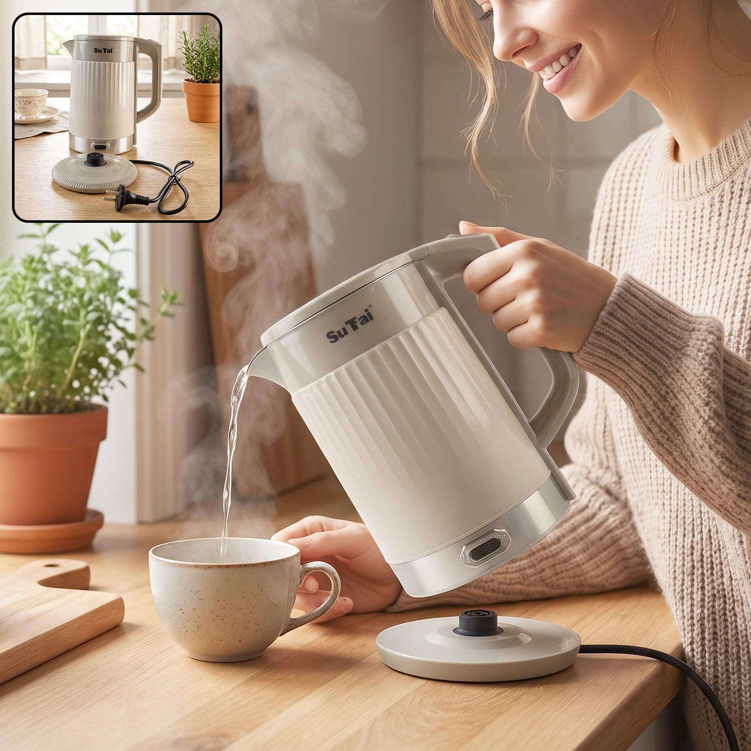 Electric kettle 2.3 litre, fast boiling water kettle with auto shut off (1 pc)