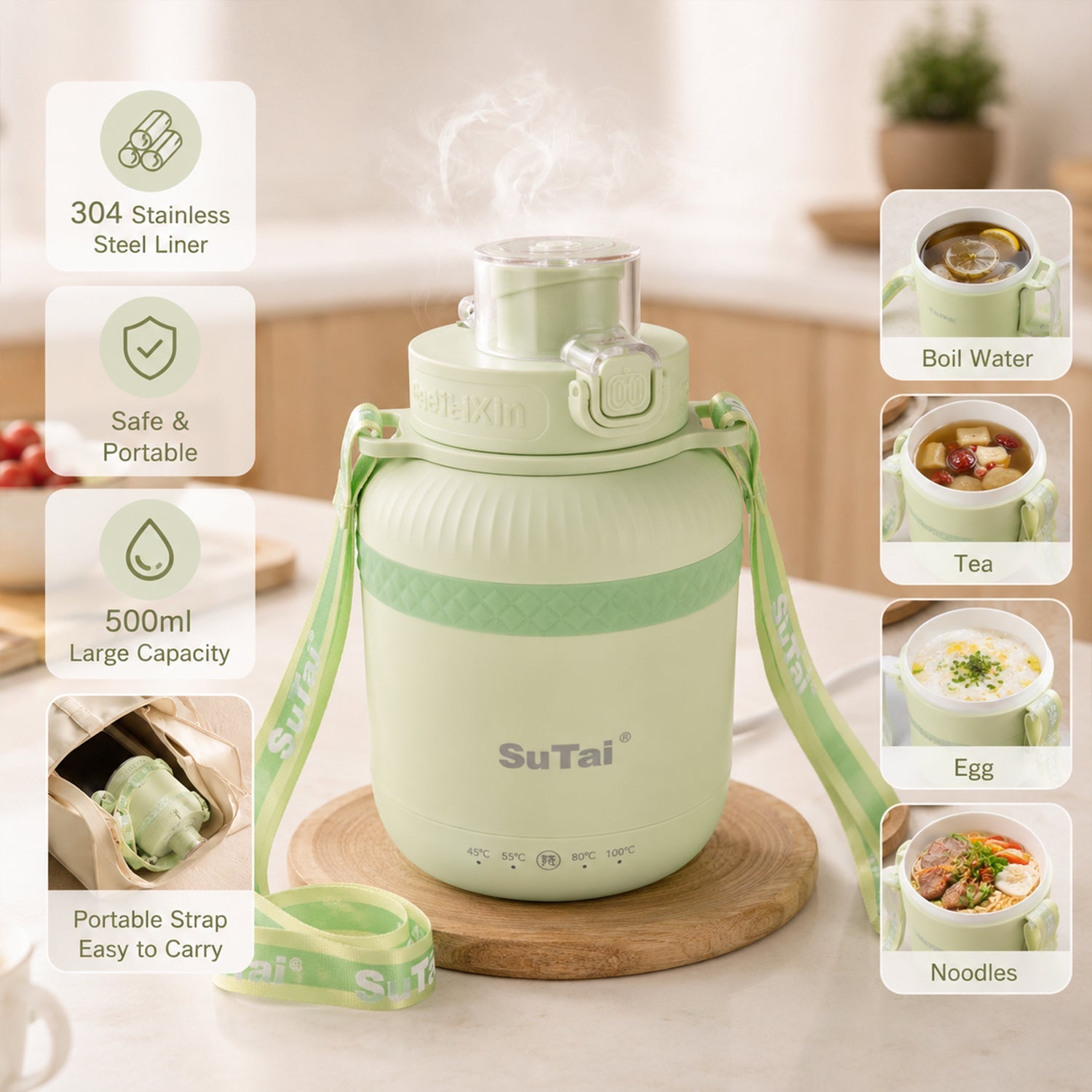 Electric water boiler bottle for travel, hotels and office