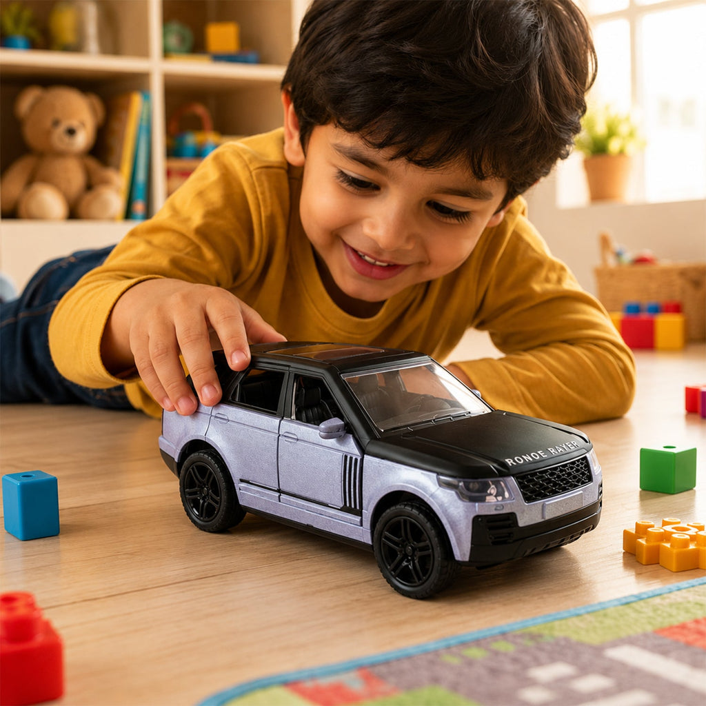 Pull back model car with working lights and sound for kids