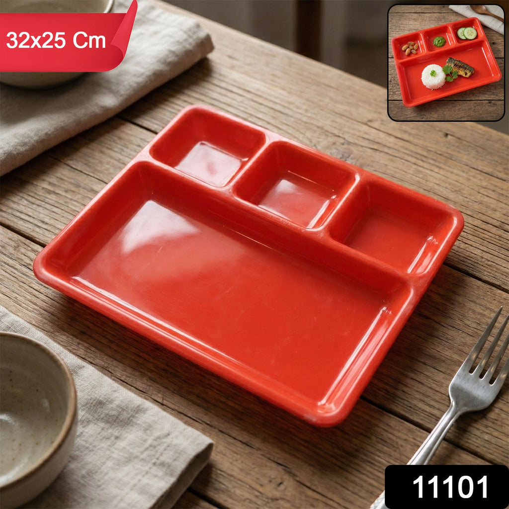 Food serving tray showing separate compartments for dishes