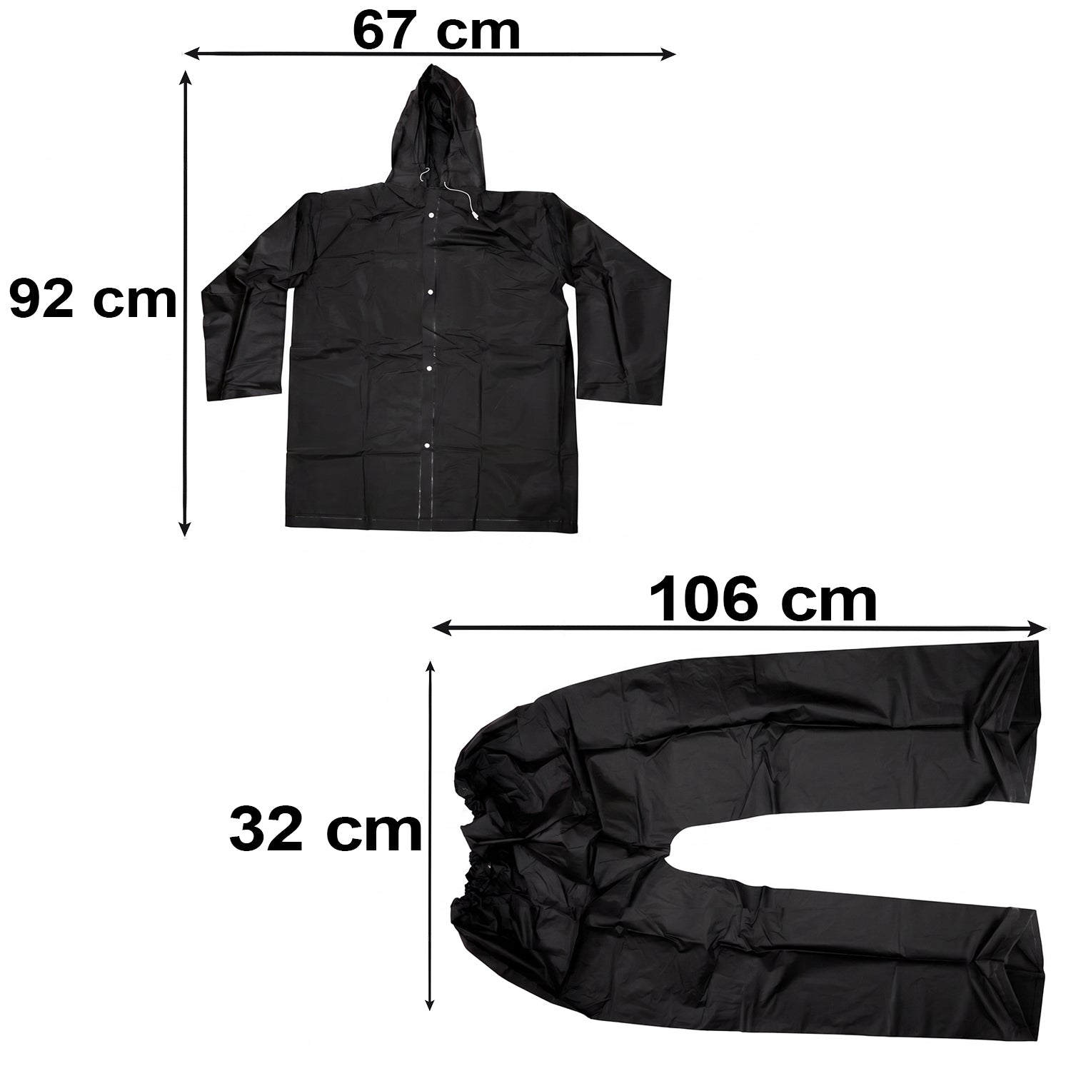 Two piece hooded waterproof raincoat set suitable for various outdoor uses.