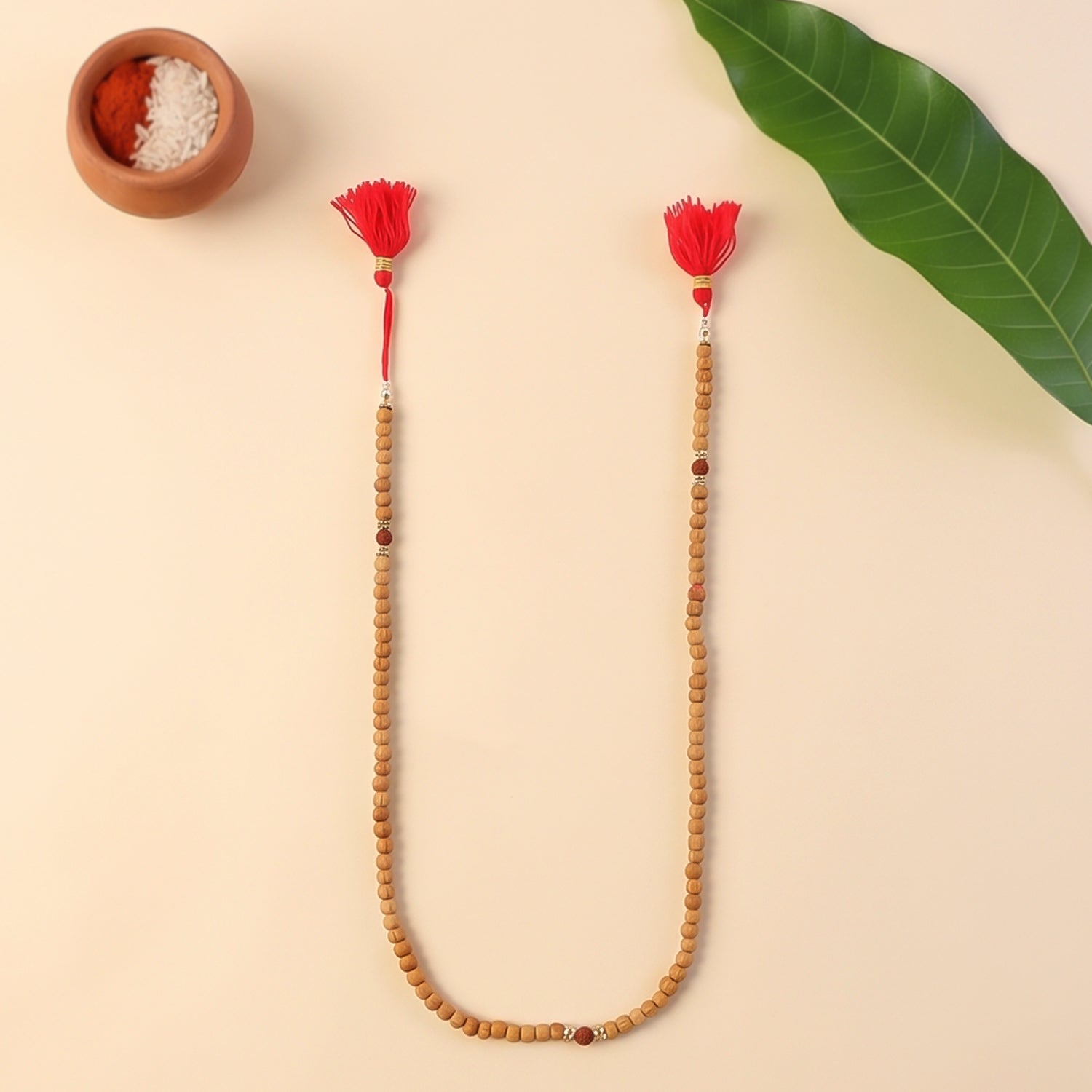 Sandalwood Mala with Rudraksha Beads, Chandan Japa Mala for Puja and Wear (1 Pc)
