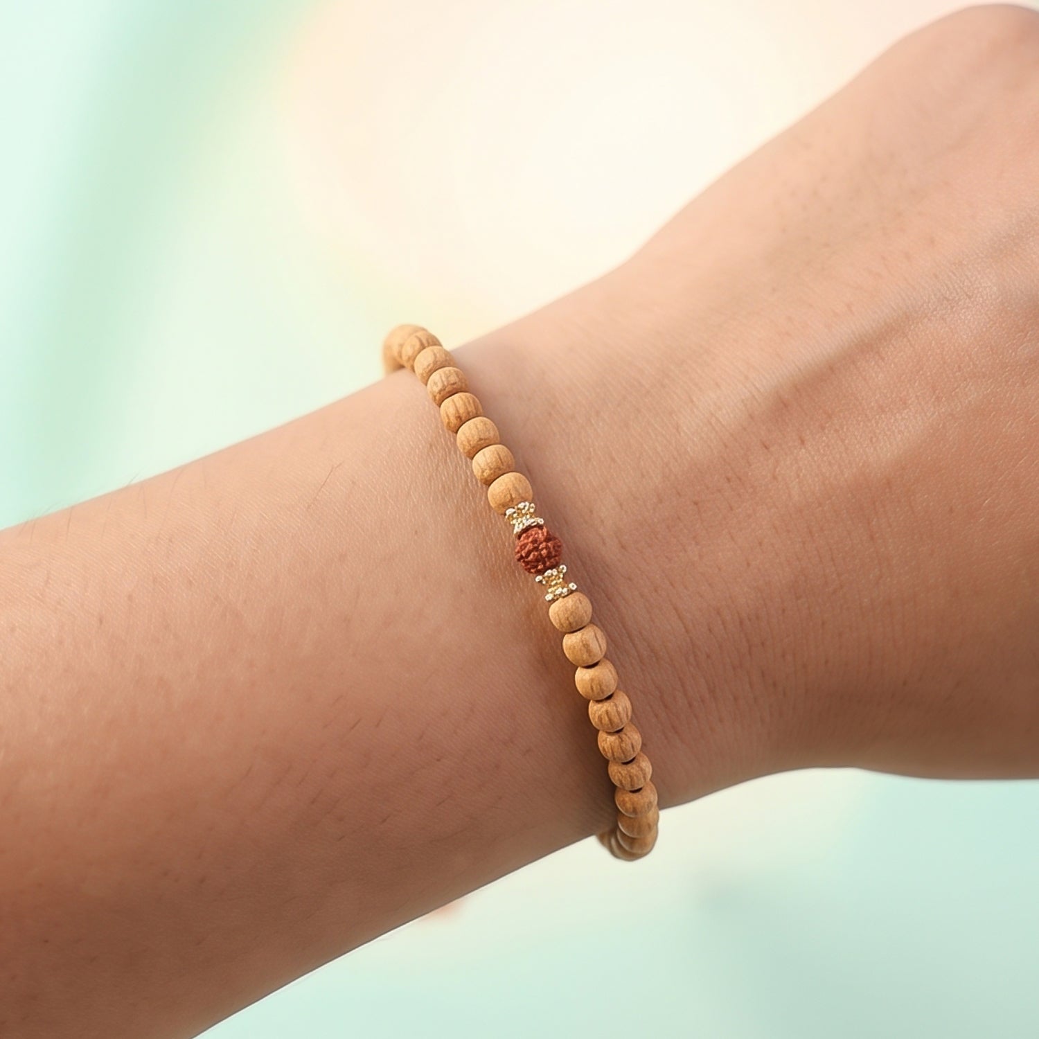 Sandalwood Mala with Rudraksha Beads, Chandan Japa Mala for Puja and Wear (1 Pc)