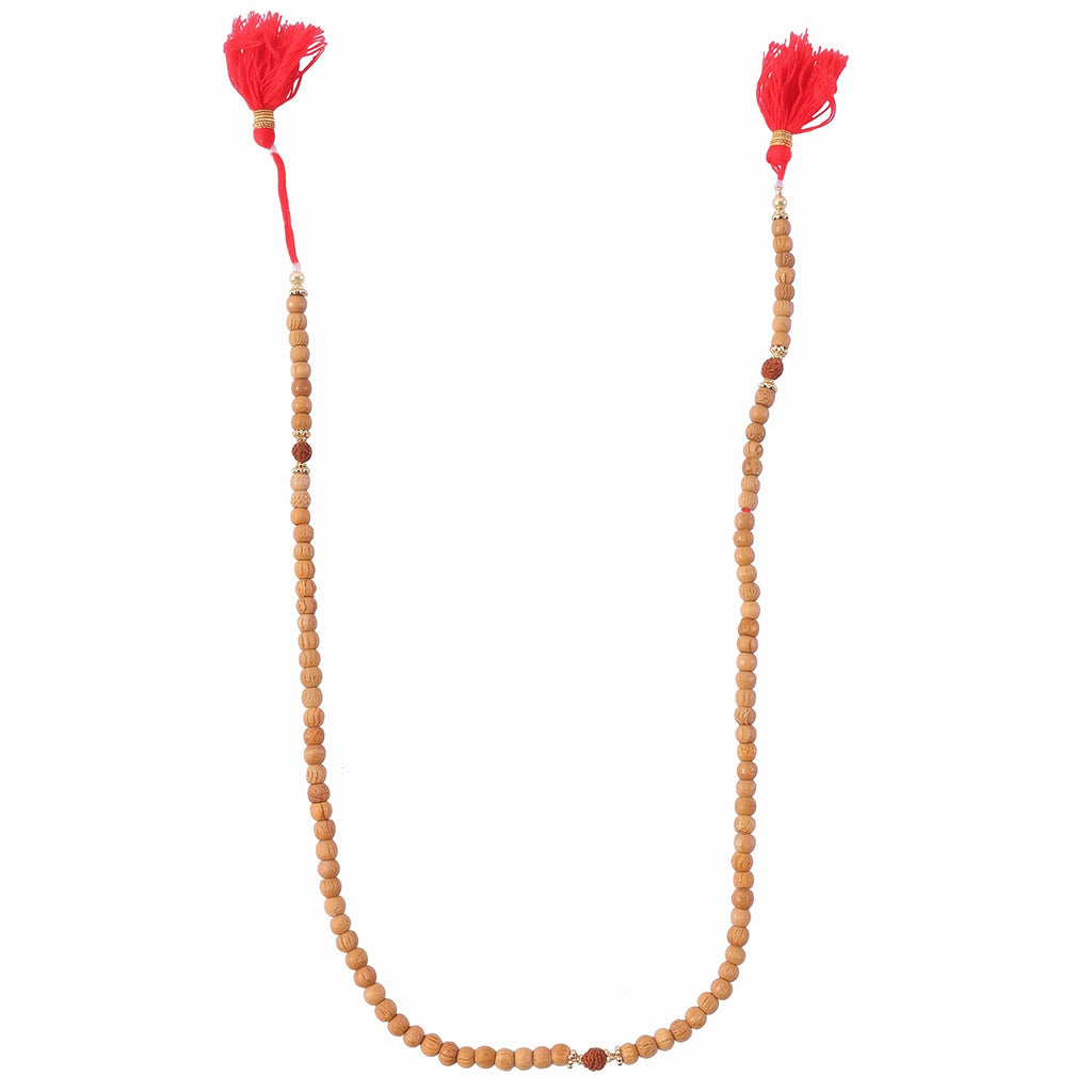 Sandalwood Mala with Rudraksha Beads, Chandan Japa Mala for Puja and Wear (1 Pc)