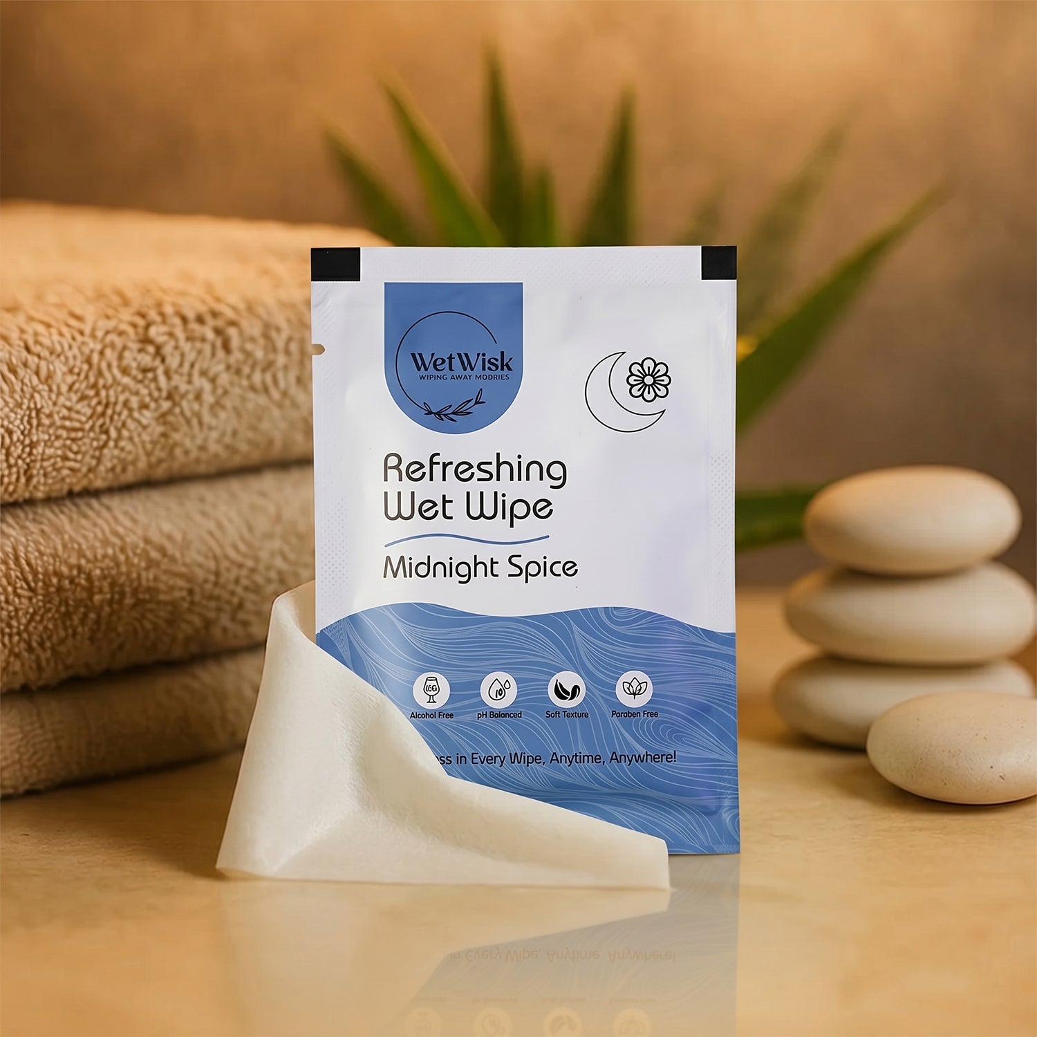 Close-up of Midnight spice wipes being used