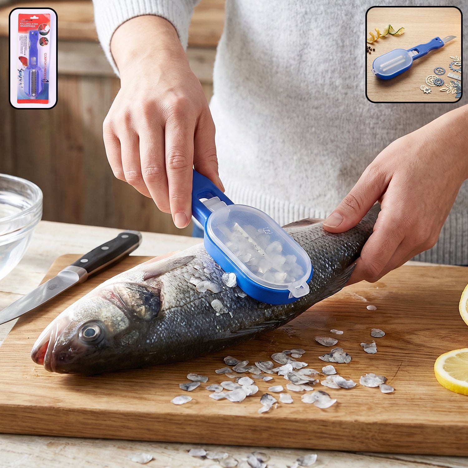 Fish scaler scraper with lid, scale remover and skin cleaner for kitchen (1 pc)