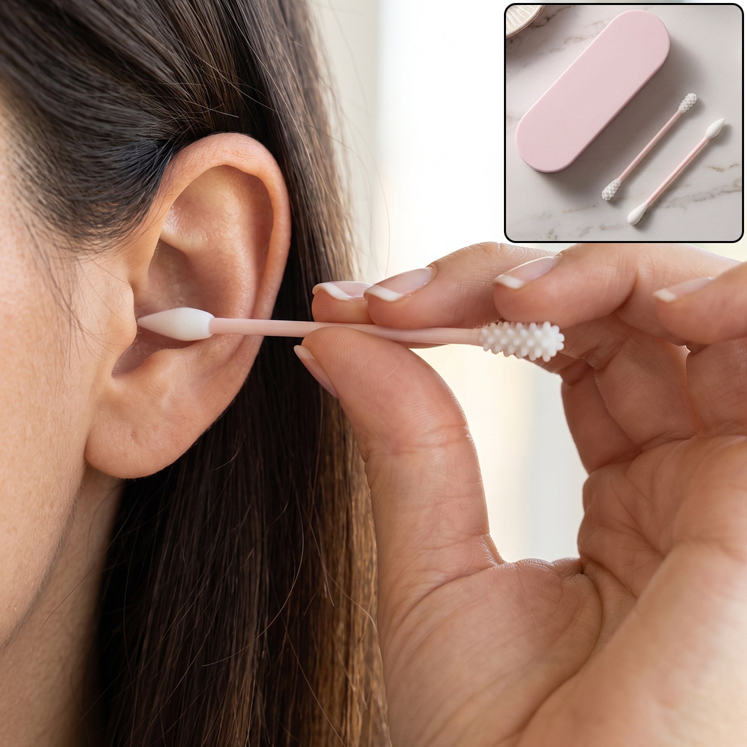 Flexible reusable ear swabs with 4 tip designs