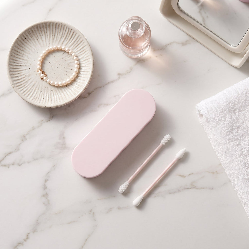 Washable ear bud set with soft silicone tips and case