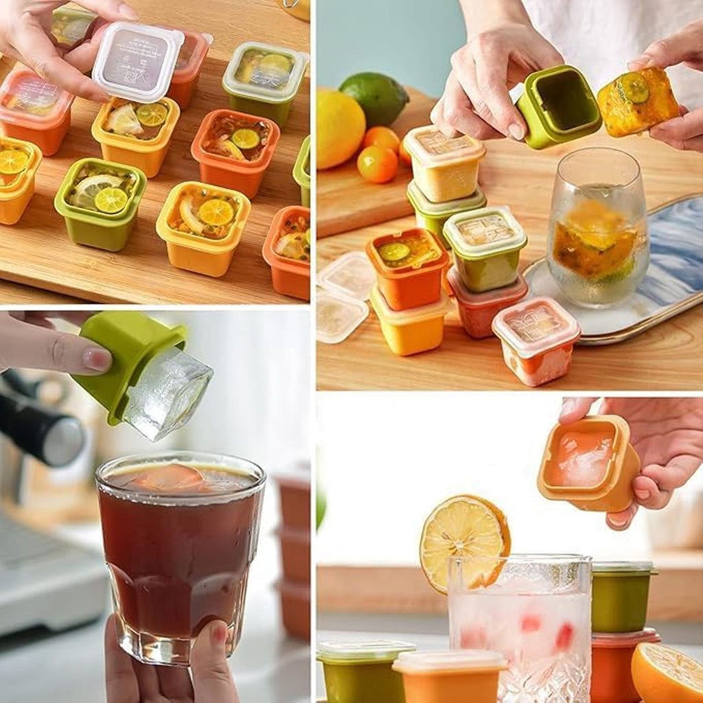 Square Ice Cube Mould Set with Lids Multicolor for Drinks and Cocktails (4 Pc)