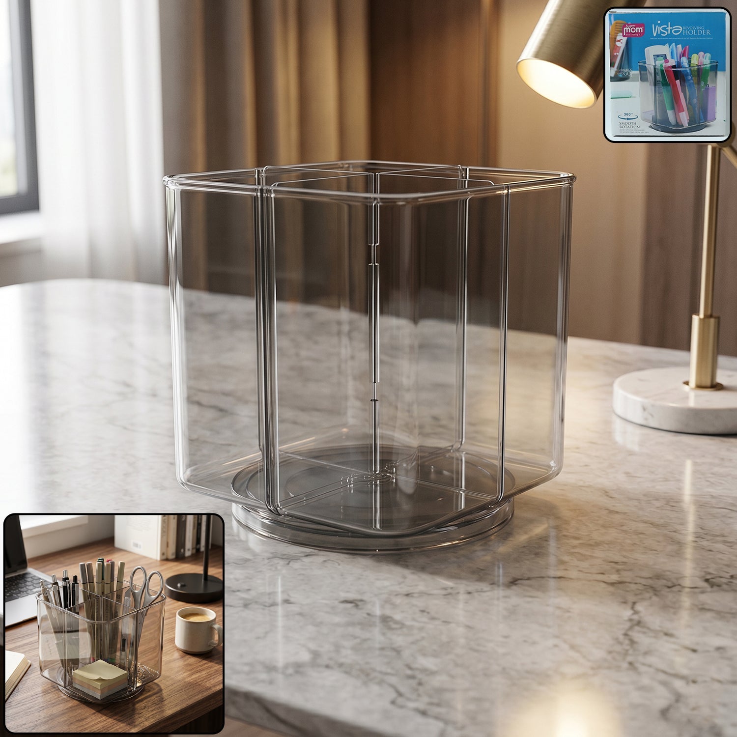 Supermom Vista 360° rotating pen stand on desk