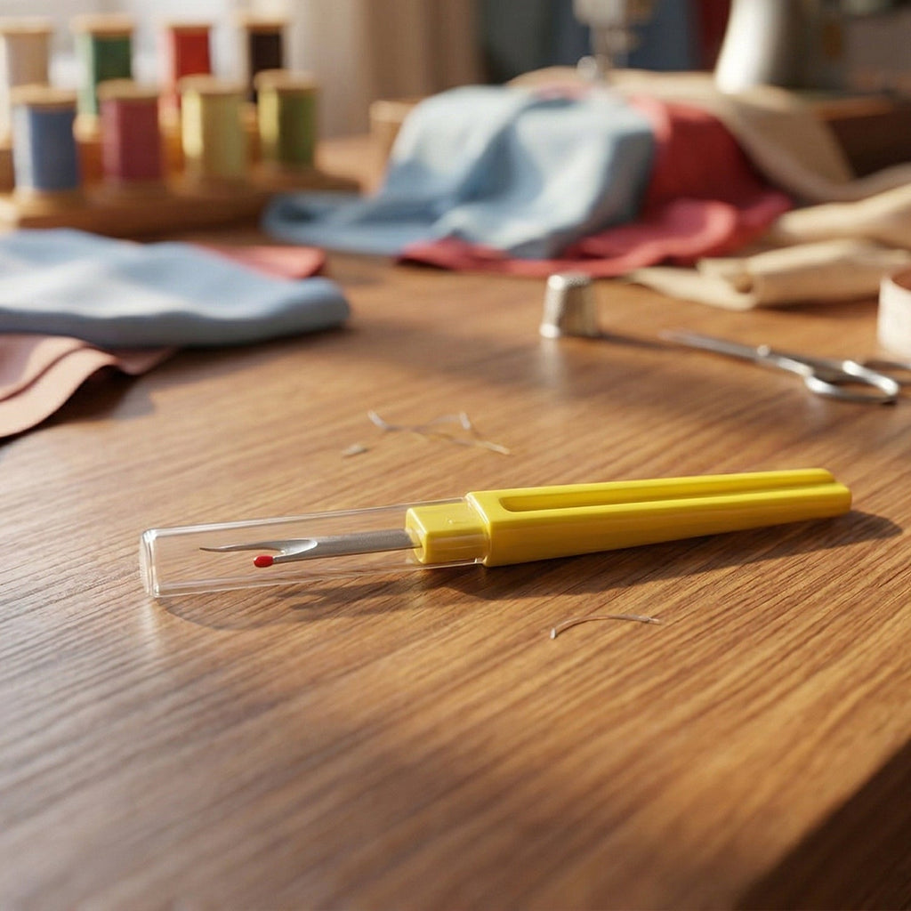 Craft seam ripper tool with a protective cap ensuring user safety.