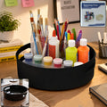 Rotating round storage tray organizer for kitchen use.