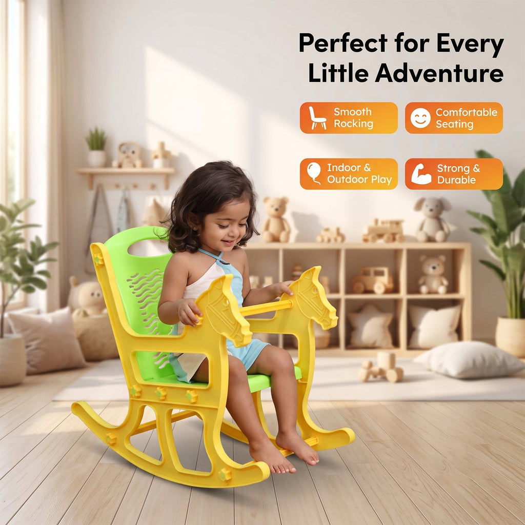 Sturdy kids rocking chair with horse design and back support