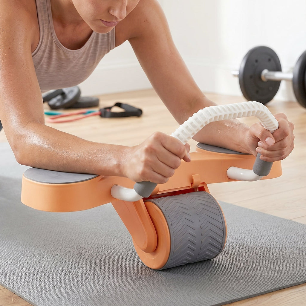 Automatic rebound ab wheel roller for strengthening core muscles