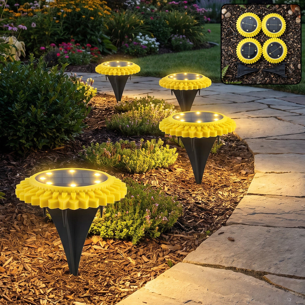 Garden Solar Light 4 Pc Sunflower Waterproof LED Pathway Stake Light (4 Pc Set)