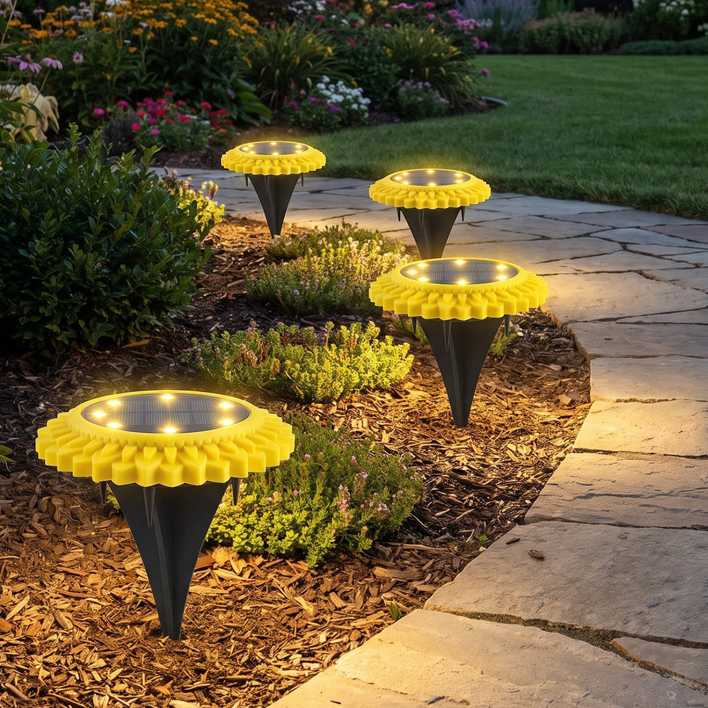 Garden Solar Light 4 Pc Sunflower Waterproof LED Pathway Stake Light (4 Pc Set)