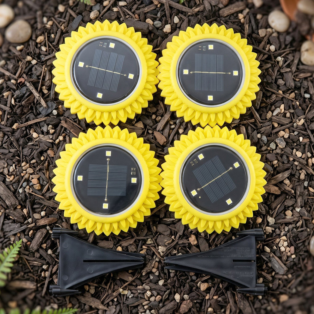 Garden Solar Light 4 Pc Sunflower Waterproof LED Pathway Stake Light (4 Pc Set)