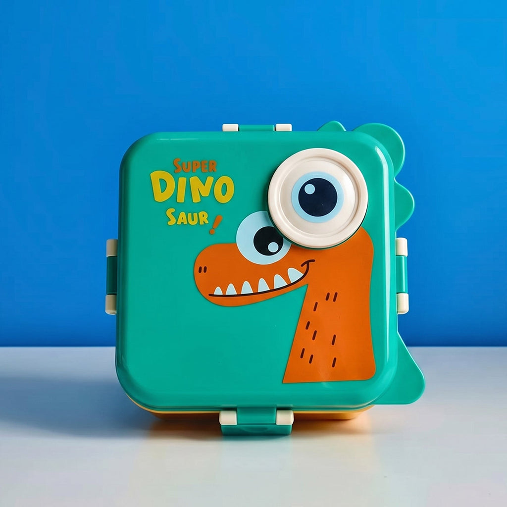 Bento style tiffin box for kids with spoon and sauce cup