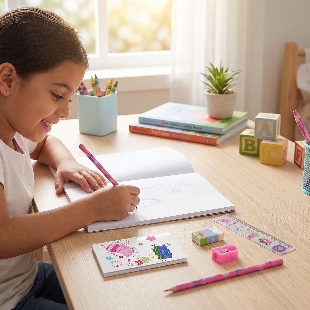 School supplies kit with eraser, sharpener and ruler
