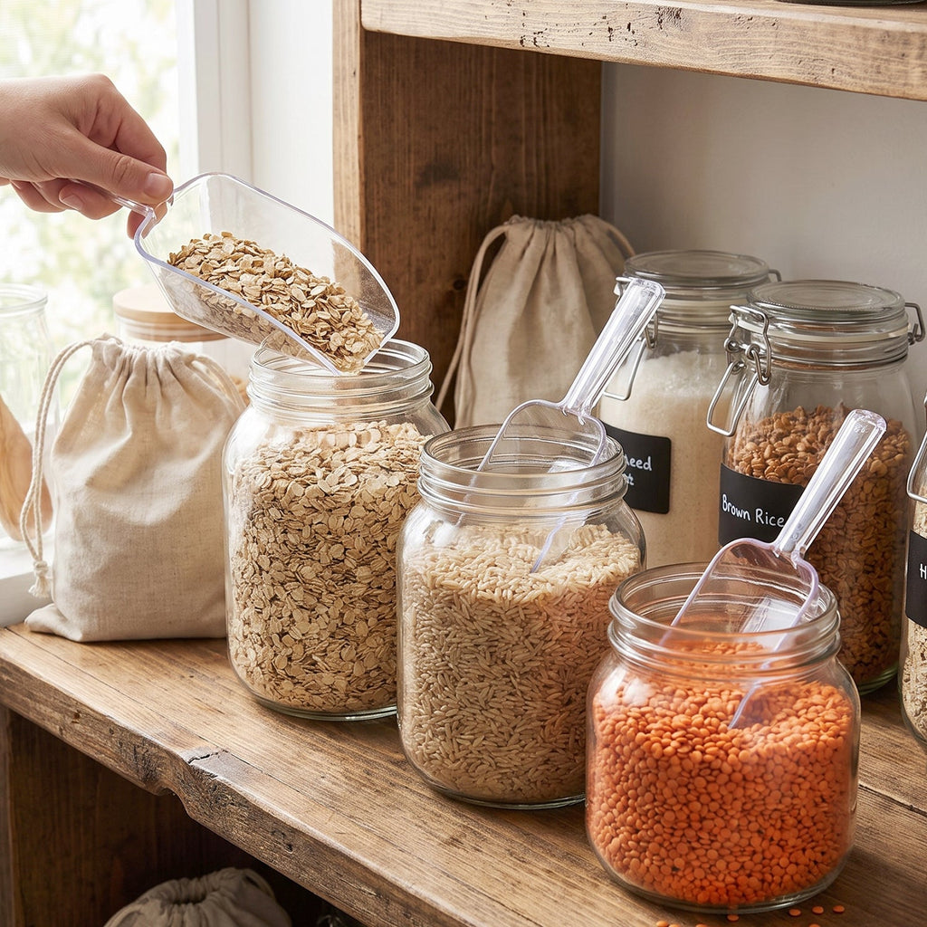 Durable food scoops in three sizes for dry ingredients