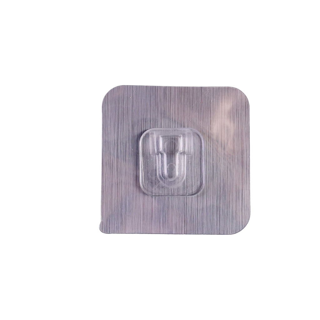 No nail clear wall hanging hook for versatile mounting in home.
