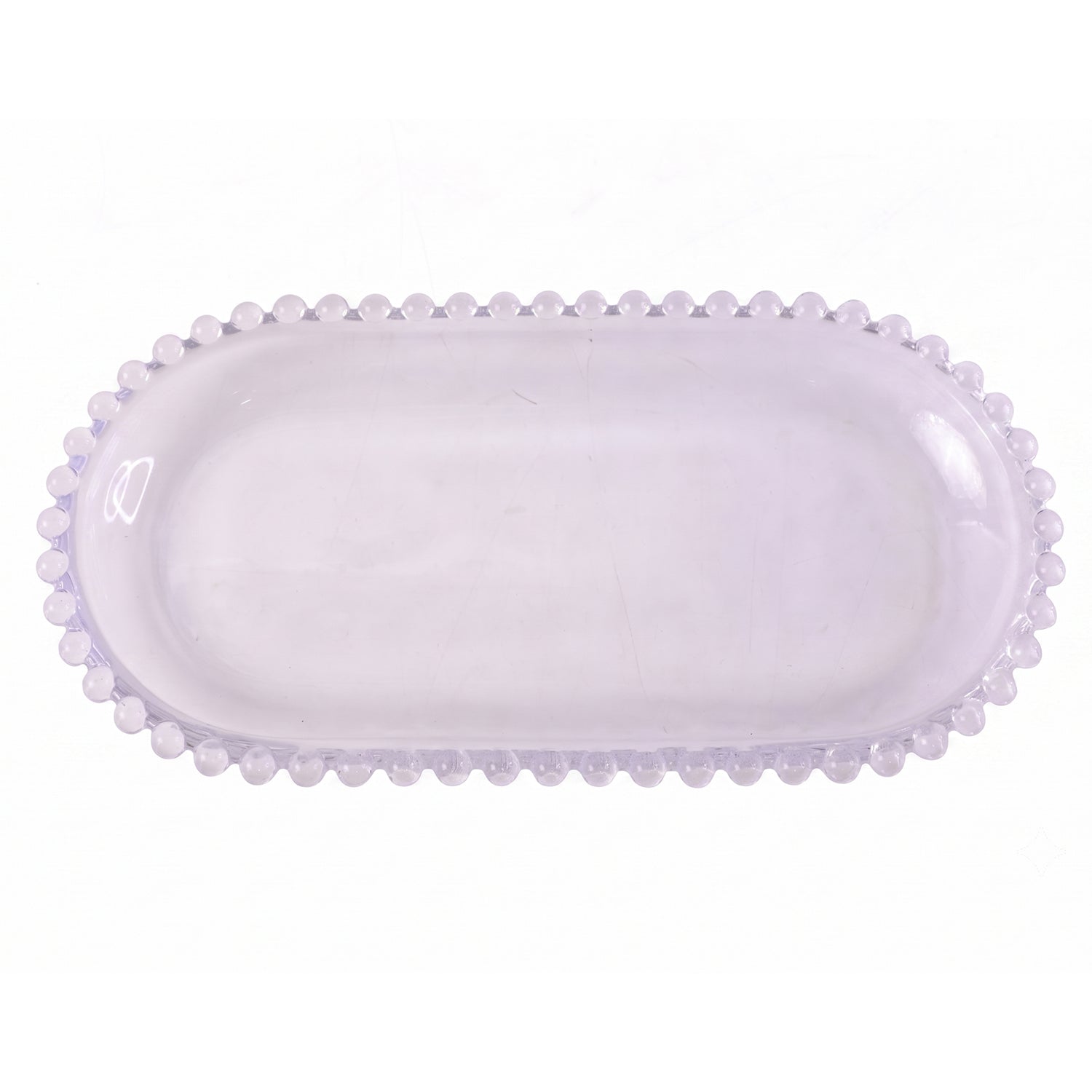 Transparent oval glass tray for serving snacks and sweets