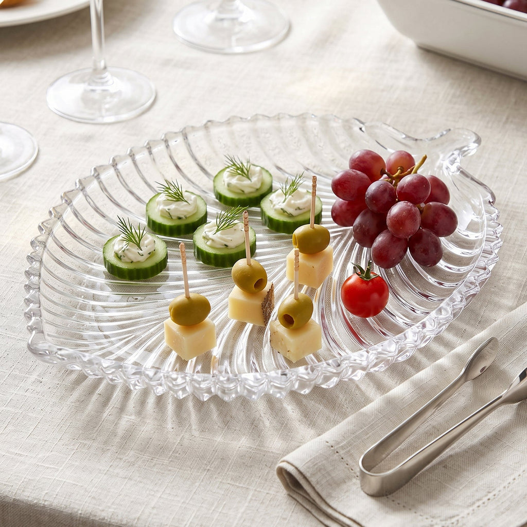 Reusable leaf design glass serving dish for snacks and sweets