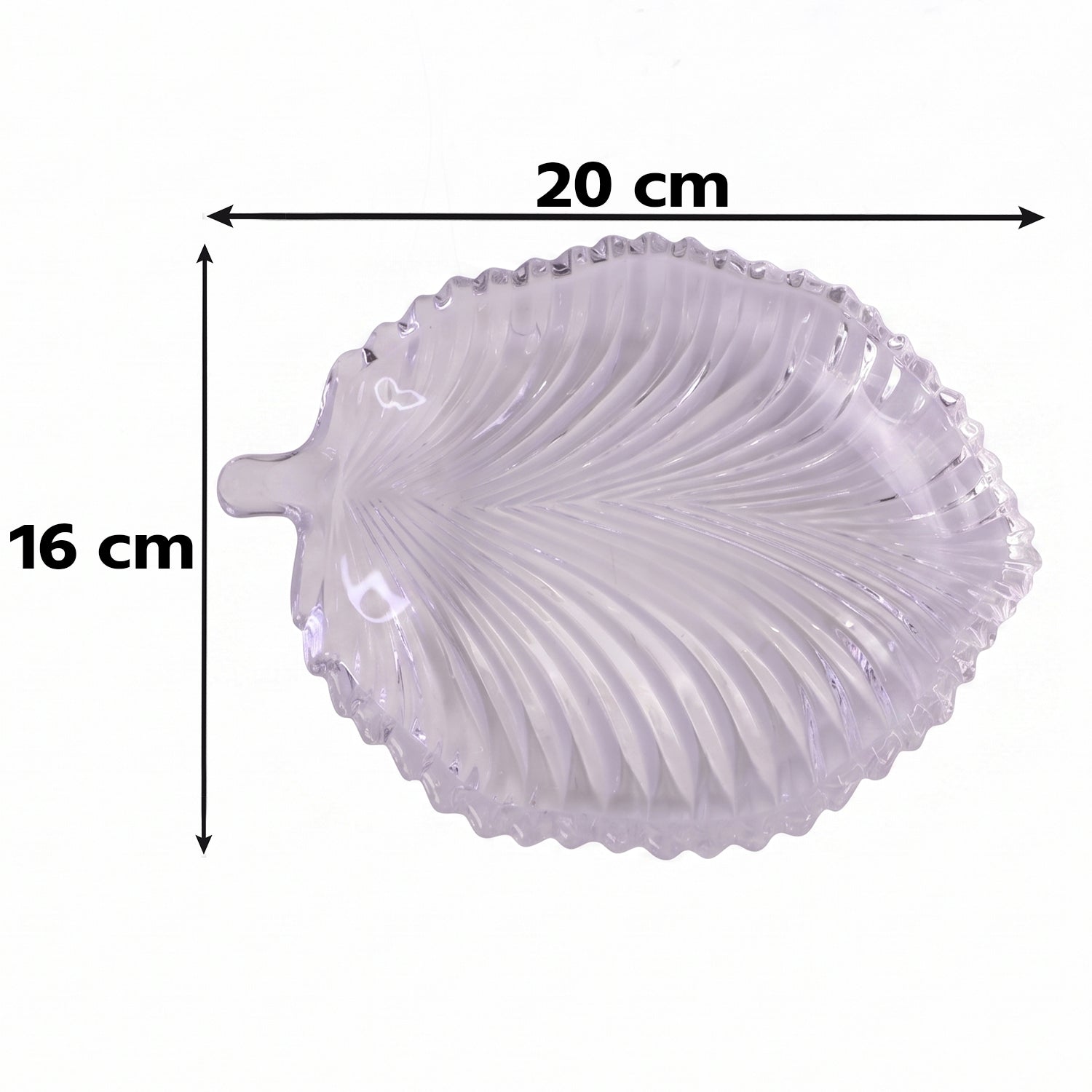 Transparent leaf glass platter, 20 by 16 cm, for home serving