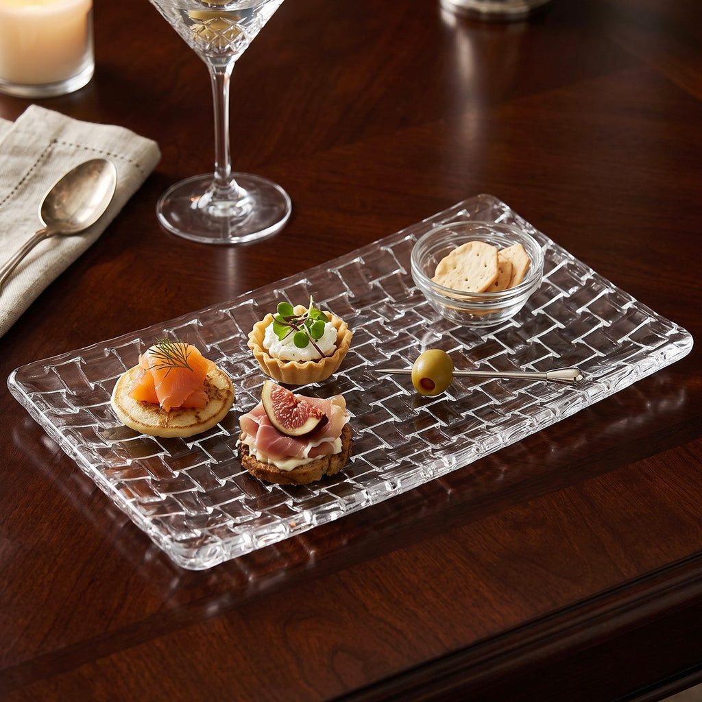 Glass snack platter, rectangular shape, for nuts and dry fruit