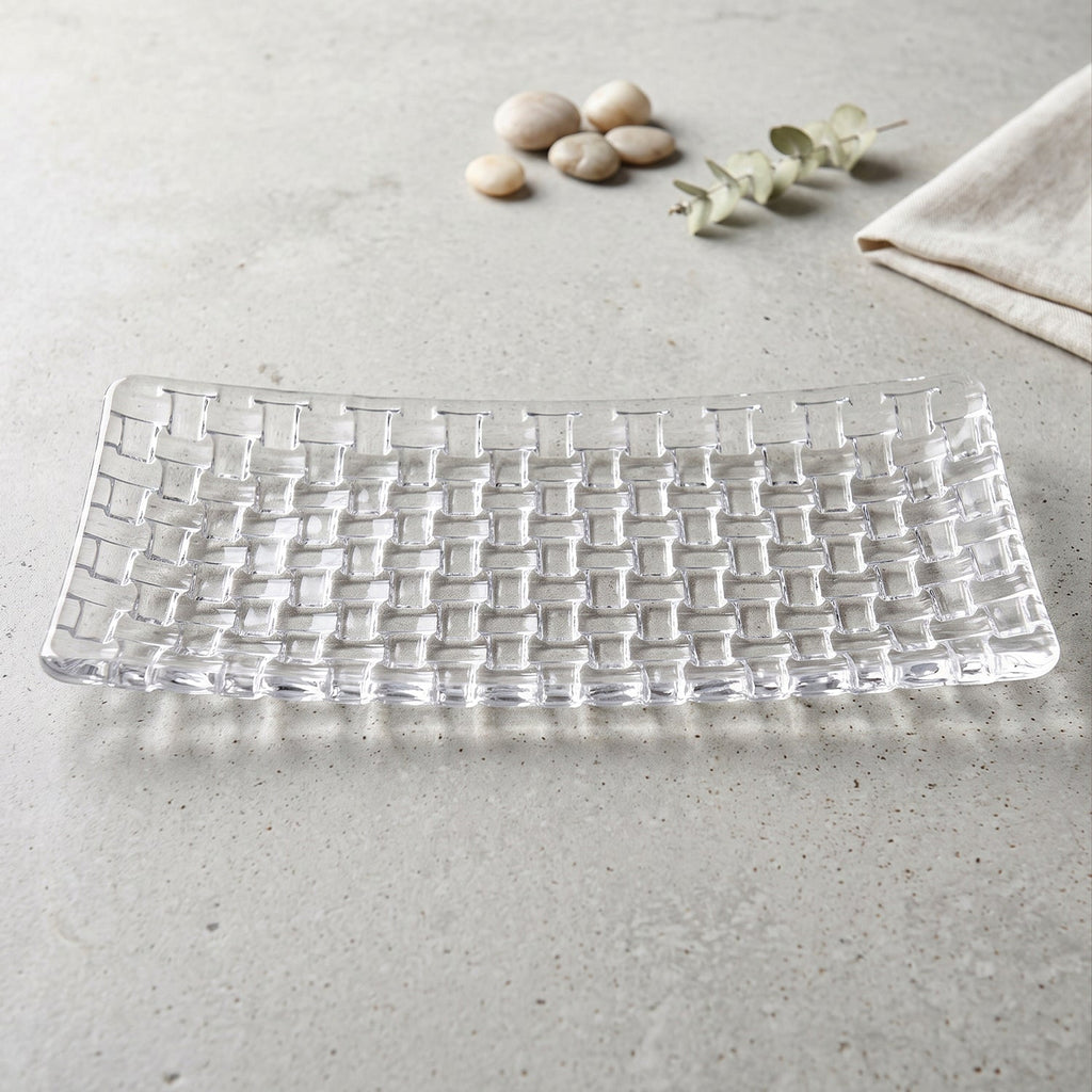 Clear 11 inch glass tray for serving fruit, dessert and starters