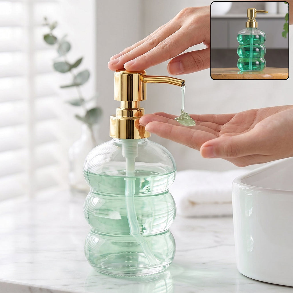 Transparent glass liquid soap dispenser bottle with gold pump (1 pc)