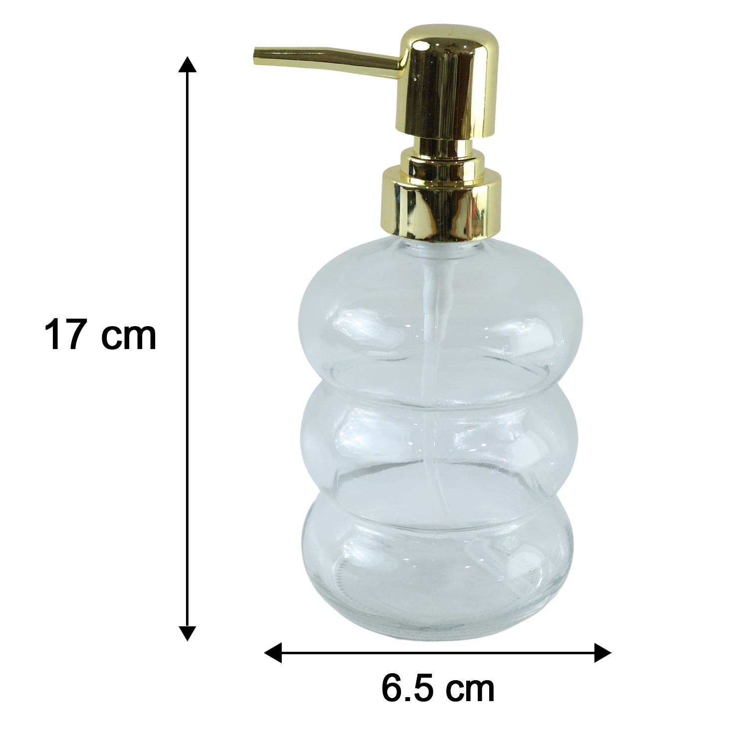 Elegant clear glass dispenser for soap, shampoo and lotion