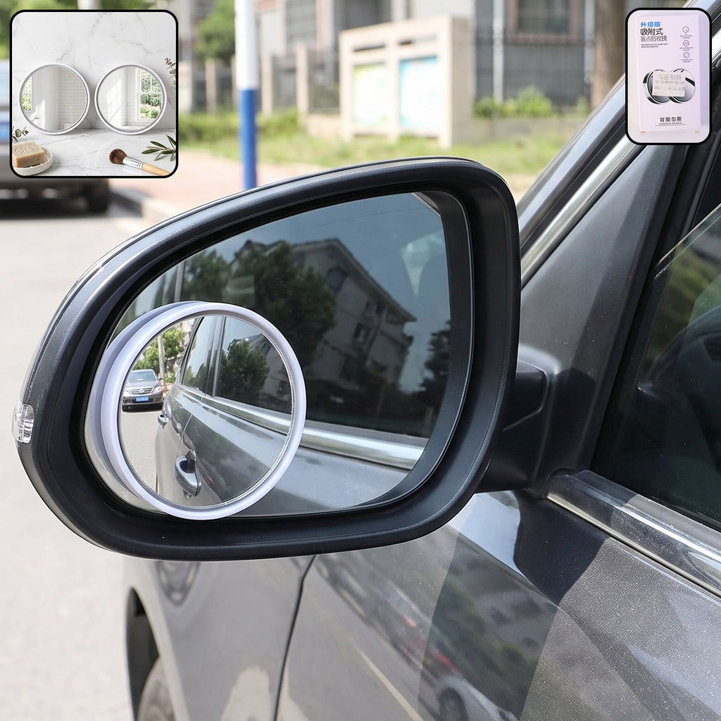 Wide angle blind spot mirror, round convex HD stick on car side mirror (2 pc set)