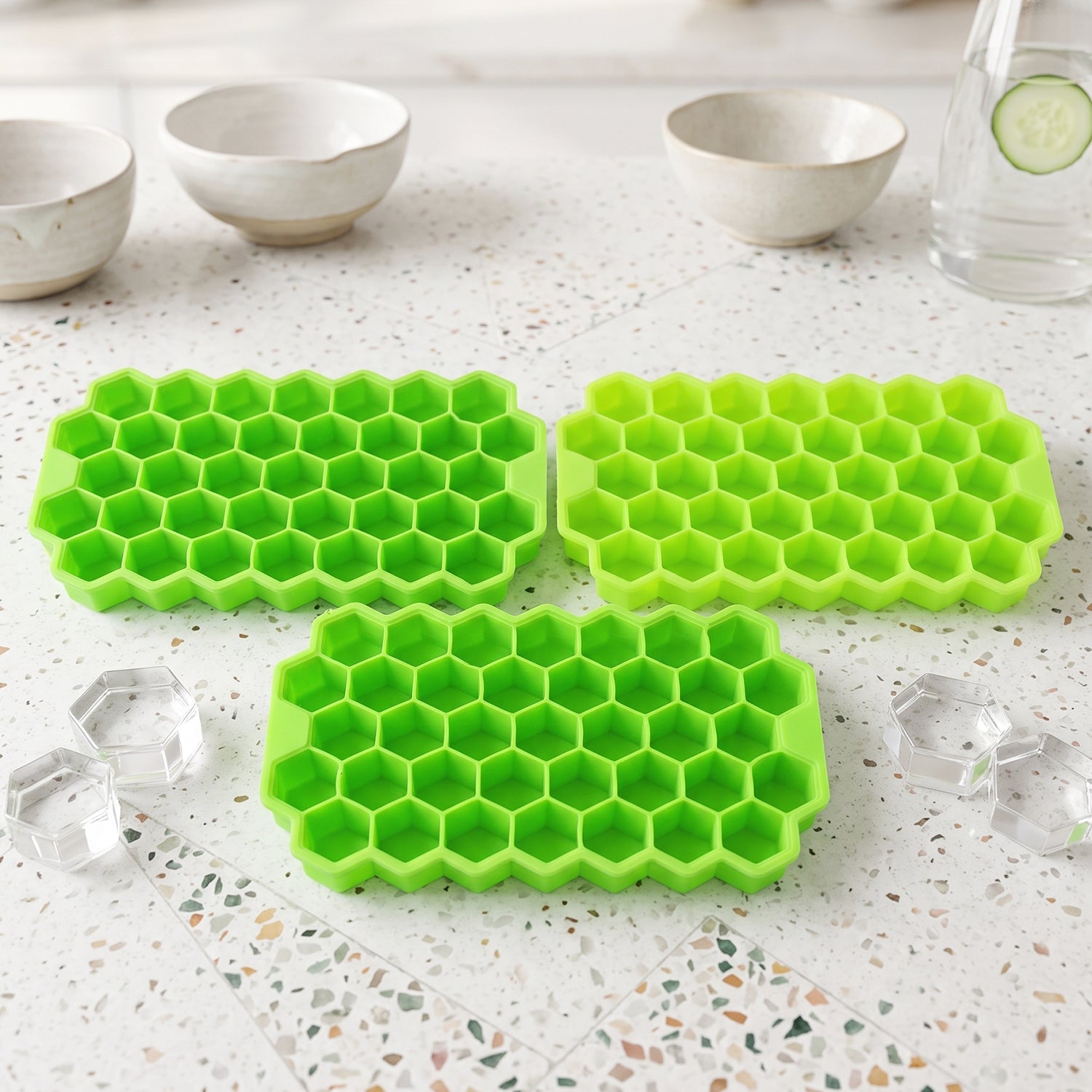 Freezer safe silicone ice cube trays with tiny honeycomb cells