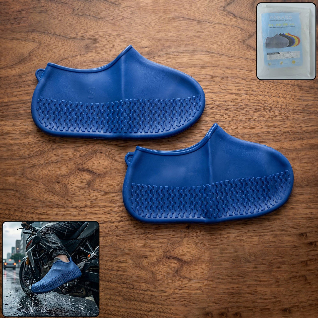 Blue waterproof silicone shoe cover for rain and outdoor protection