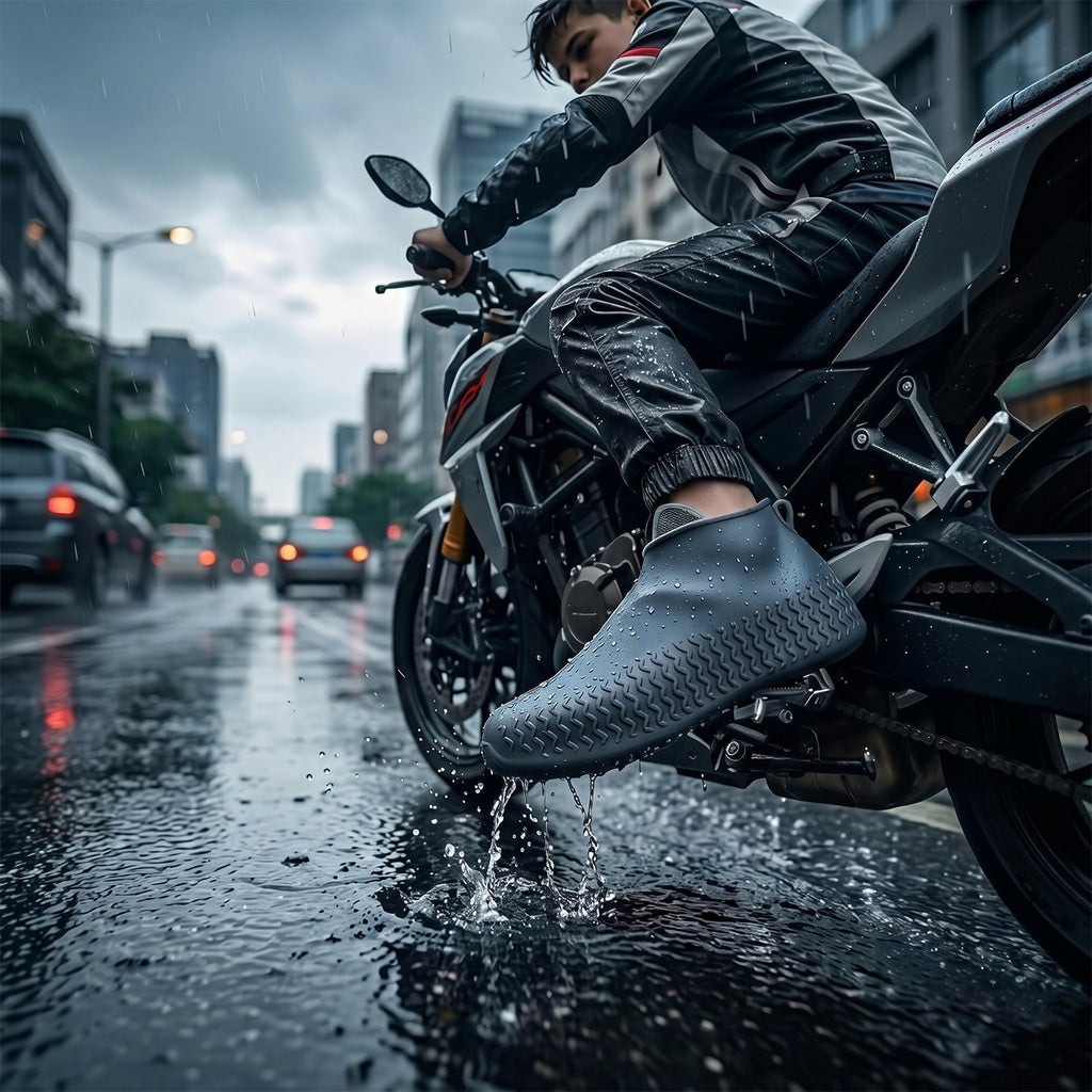 Close-up of rain shoe cover sole with anti-slip texture shoe covers